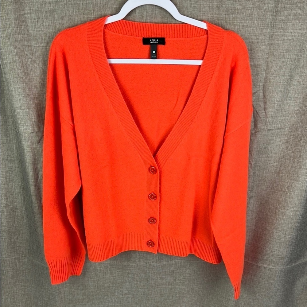 AQUA Cashmere New Women’s XXL Button Up V-Neck Cardigan Exclusive In Orangesicle